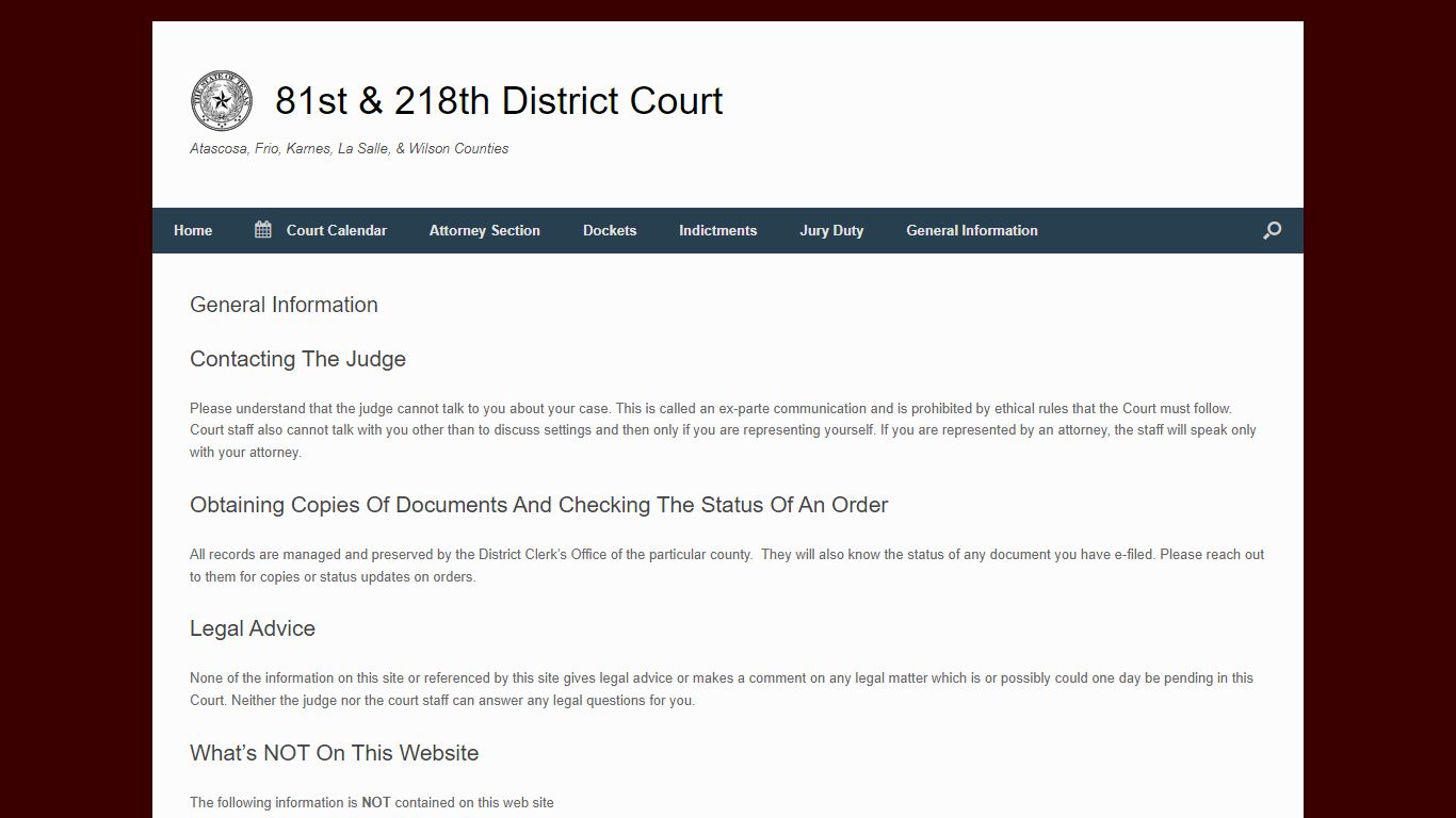 General Information – 81st & 218th District Court
