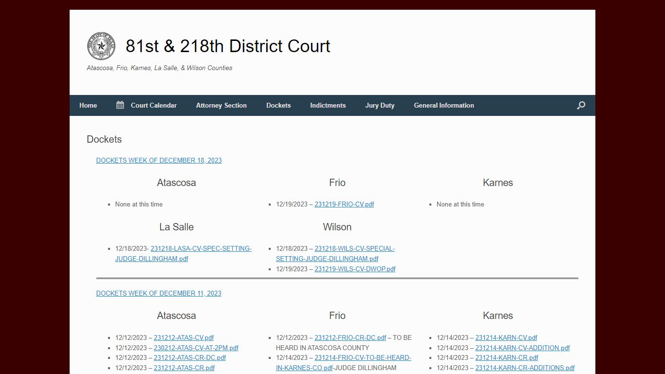 Dockets – 81st & 218th District Court - txcourts.gov